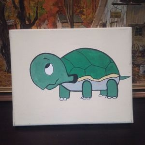 🐢 Original 1/1 Painting 🎨 on Canvas Tortoise Toddler 🍼 Baby Turtle ❤️ 💚 Cute